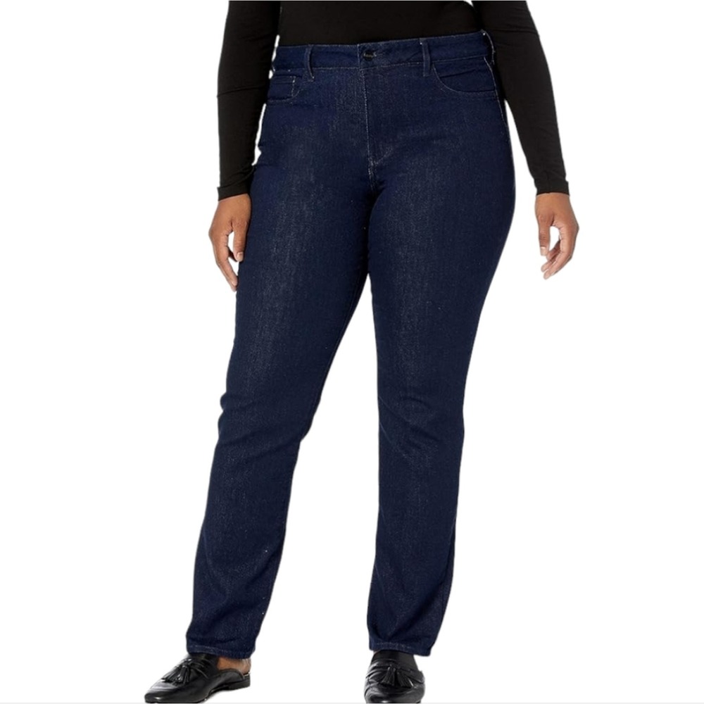 NYDJ Marilyn Straight Jeans Rinse Dark Wash High Rise Stretch Denim Womens